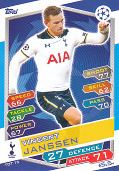 Vincent Janssen Tottenham Hotspur 2016/17 Topps Match Attax CL #TOT15